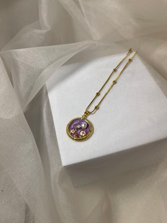 Enamel pearl necklace (Lavender Pearl)
