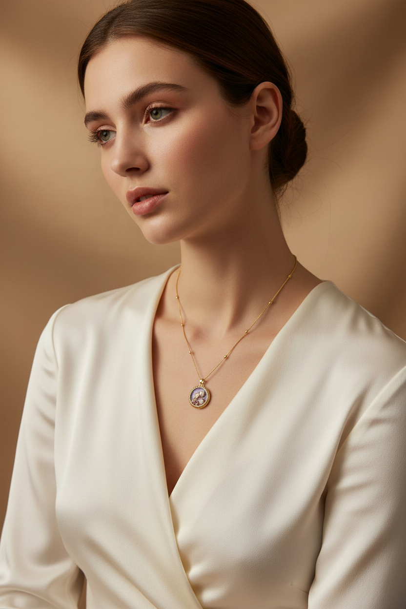 Enamel pearl necklace (Lavender Pearl)