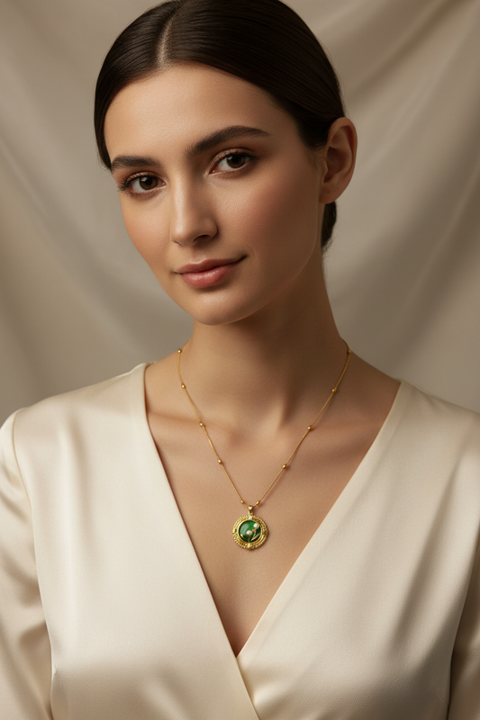 Enamel pearl necklace (Green- Blush Bloom)