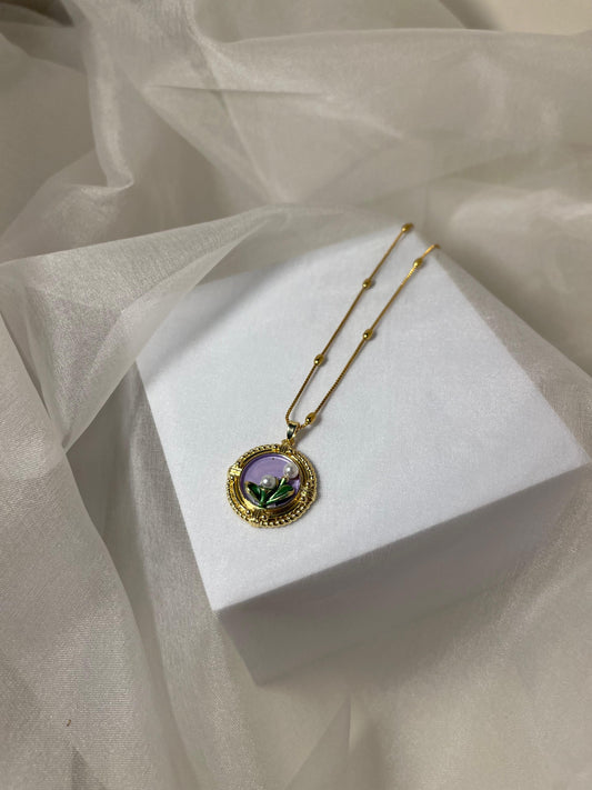 Enamel pearl necklace (Purple- Blush Bloom)