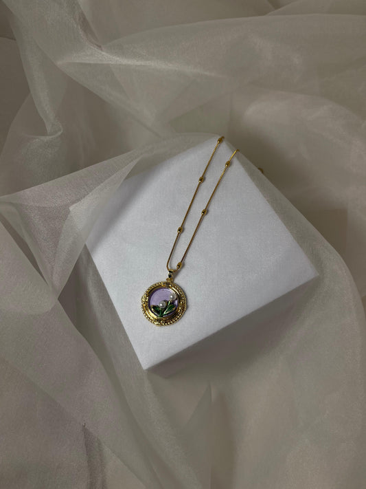 Enamel pearl necklace (Purple- Blush Bloom)