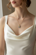 Enamel pearl necklace (flower-purple) medium