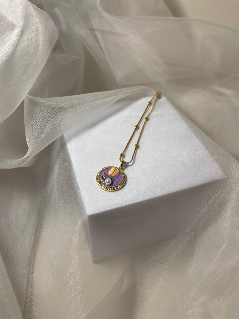 Enamel pearl necklace (Rose-Purple)