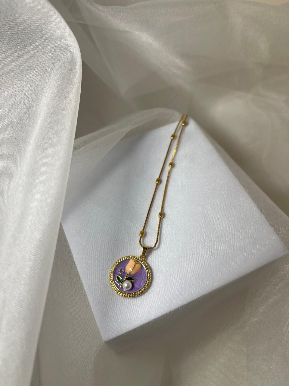 Enamel pearl necklace (Rose-Purple)