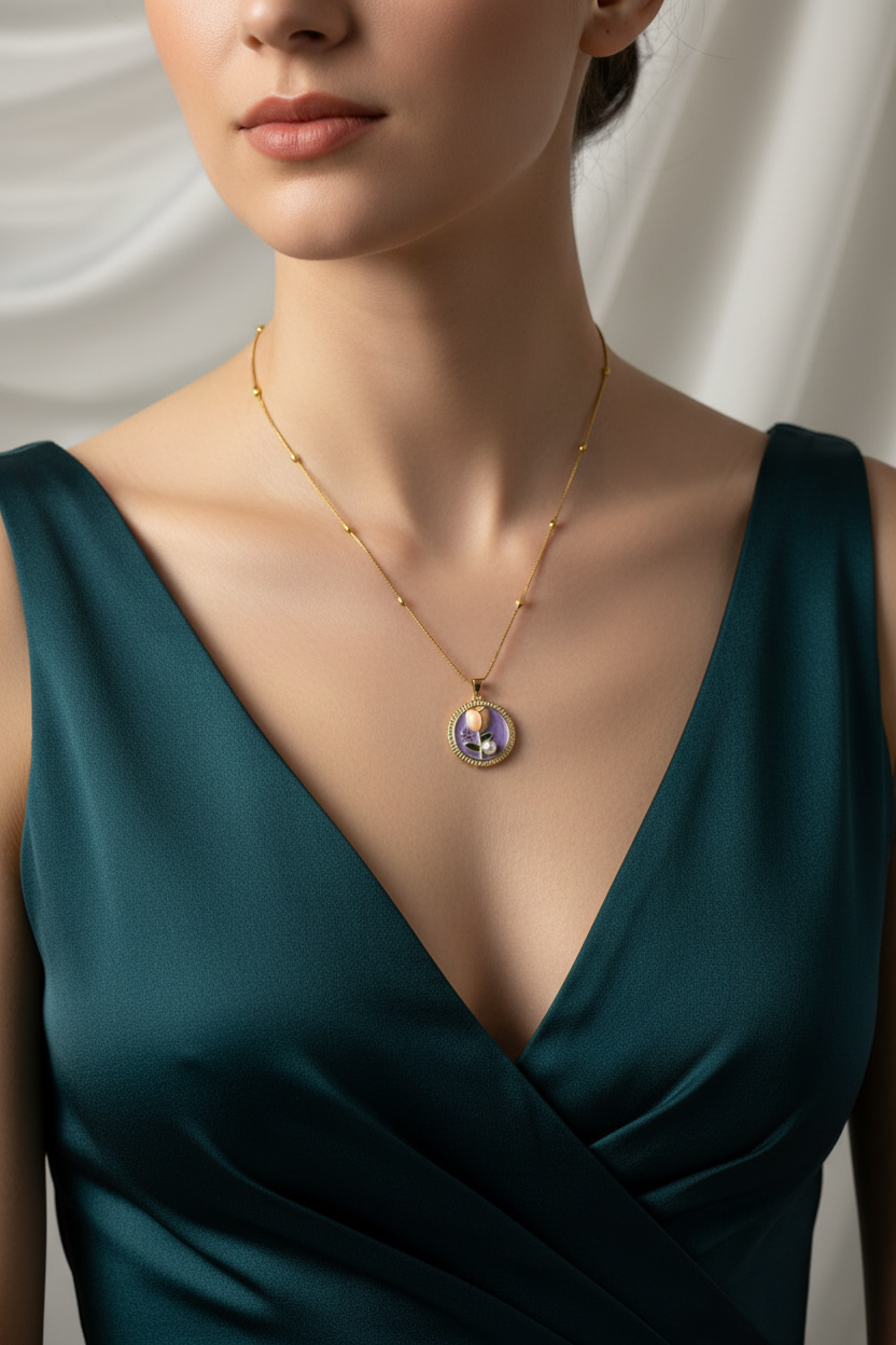Enamel pearl necklace (Rose-Purple)