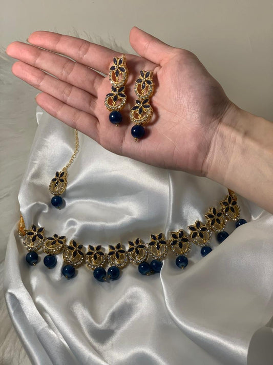 nourah moti har set - Gold and Teal