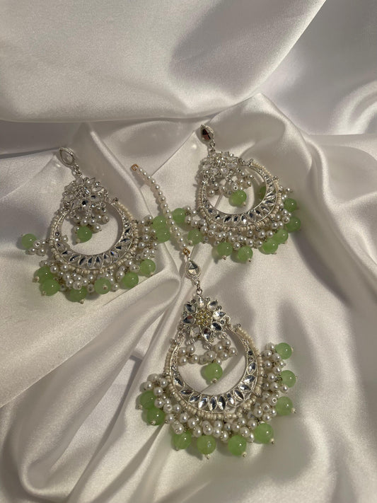 Nighat Set - Light Green and sliver