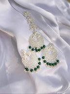 Kundan moti phool earring and bindi set - green