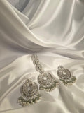 Kundan moti phool earring and bindi set - Grey