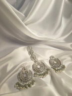 Kundan moti phool earring and bindi set - Grey