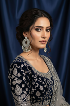 Kundan moti phool earring and bindi set - Grey