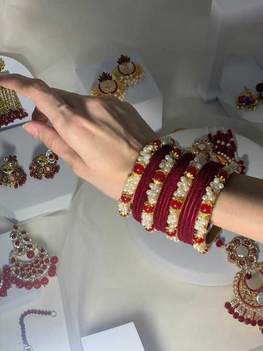 Muskan moti bangle Set- maroon