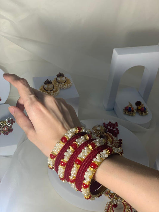 Muskan moti bangle Set- maroon