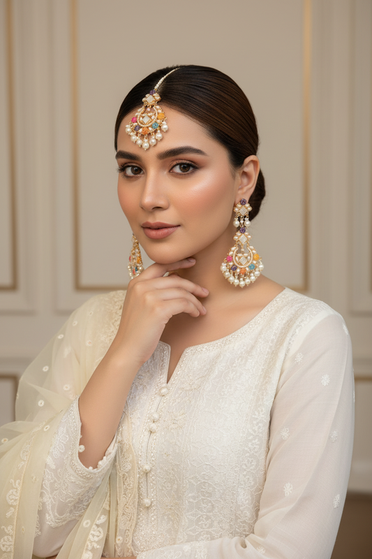 Aimen Bindiya Set - White and Gold