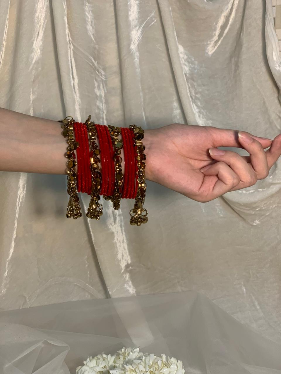 Gold latkan ghungro with Velvet Bangle (Maroon)