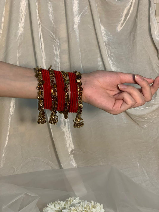 Gold latkan ghungro with Velvet Bangle (Maroon)