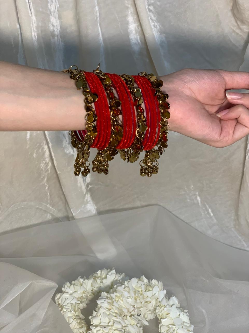 Gold latkan ghungro with Velvet Bangle (Maroon)