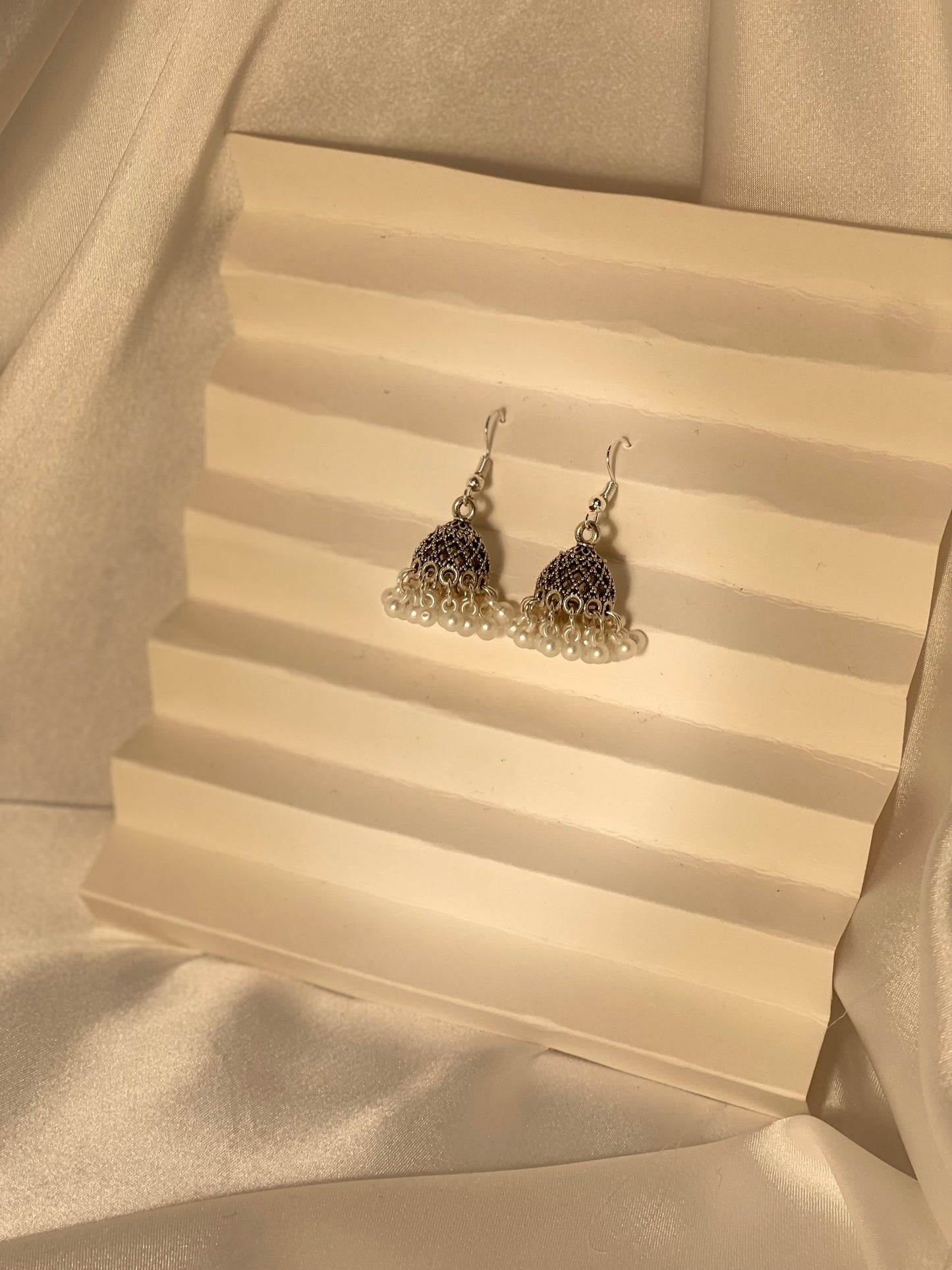 Jali Jhumki with white moti