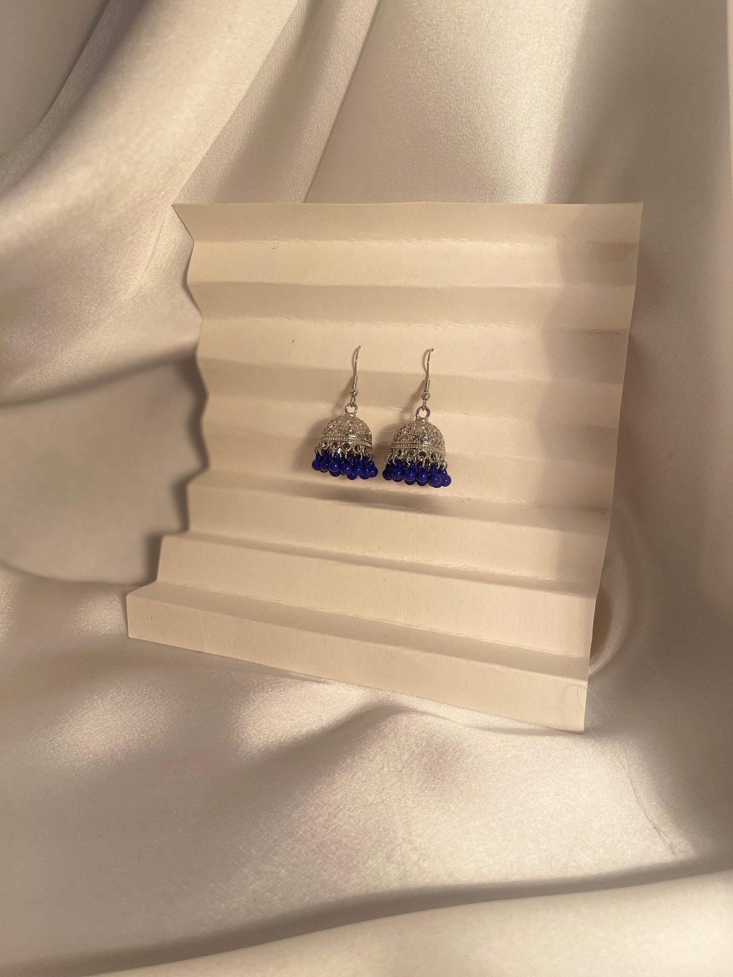 Tania Silver Jhumki (blue beads)