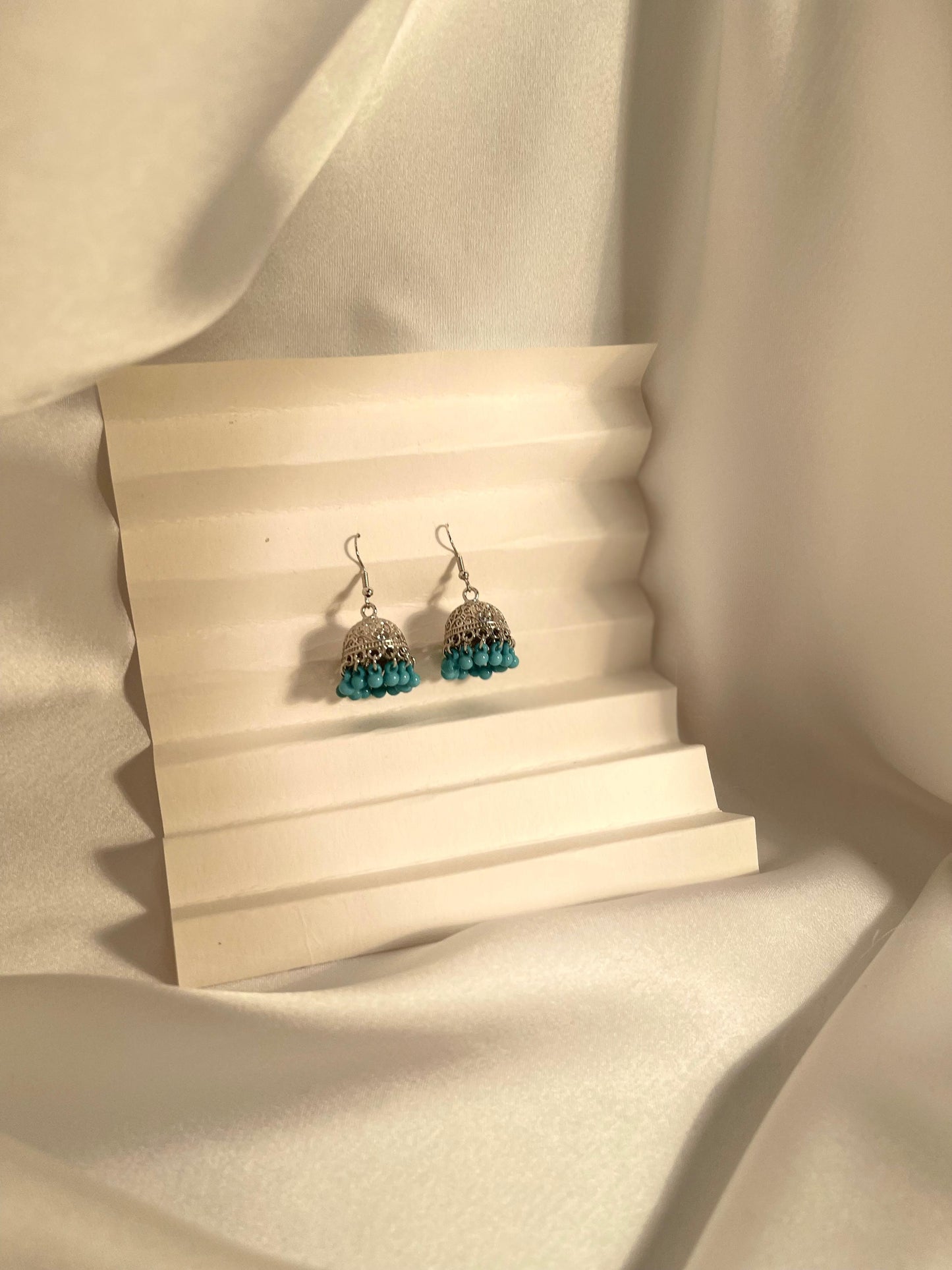 Tania Silver Jhumki (sky blue beads)