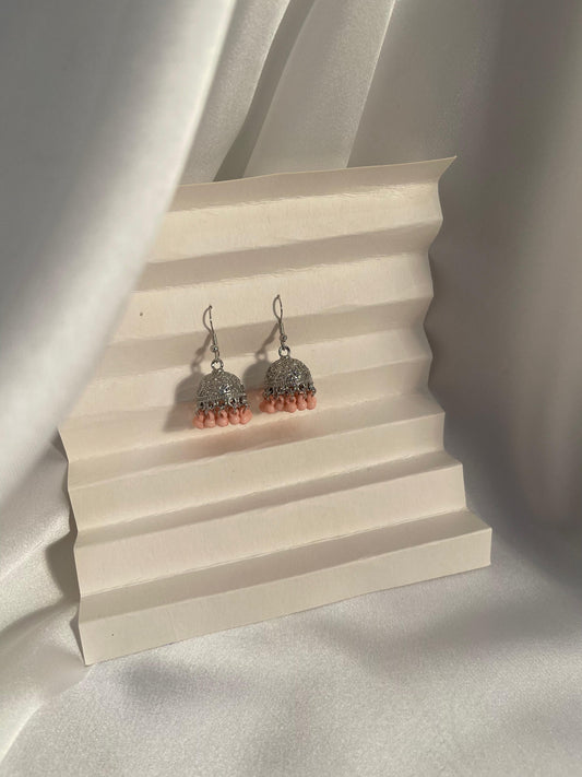Tania Silver Jhumki ( Pink beads)