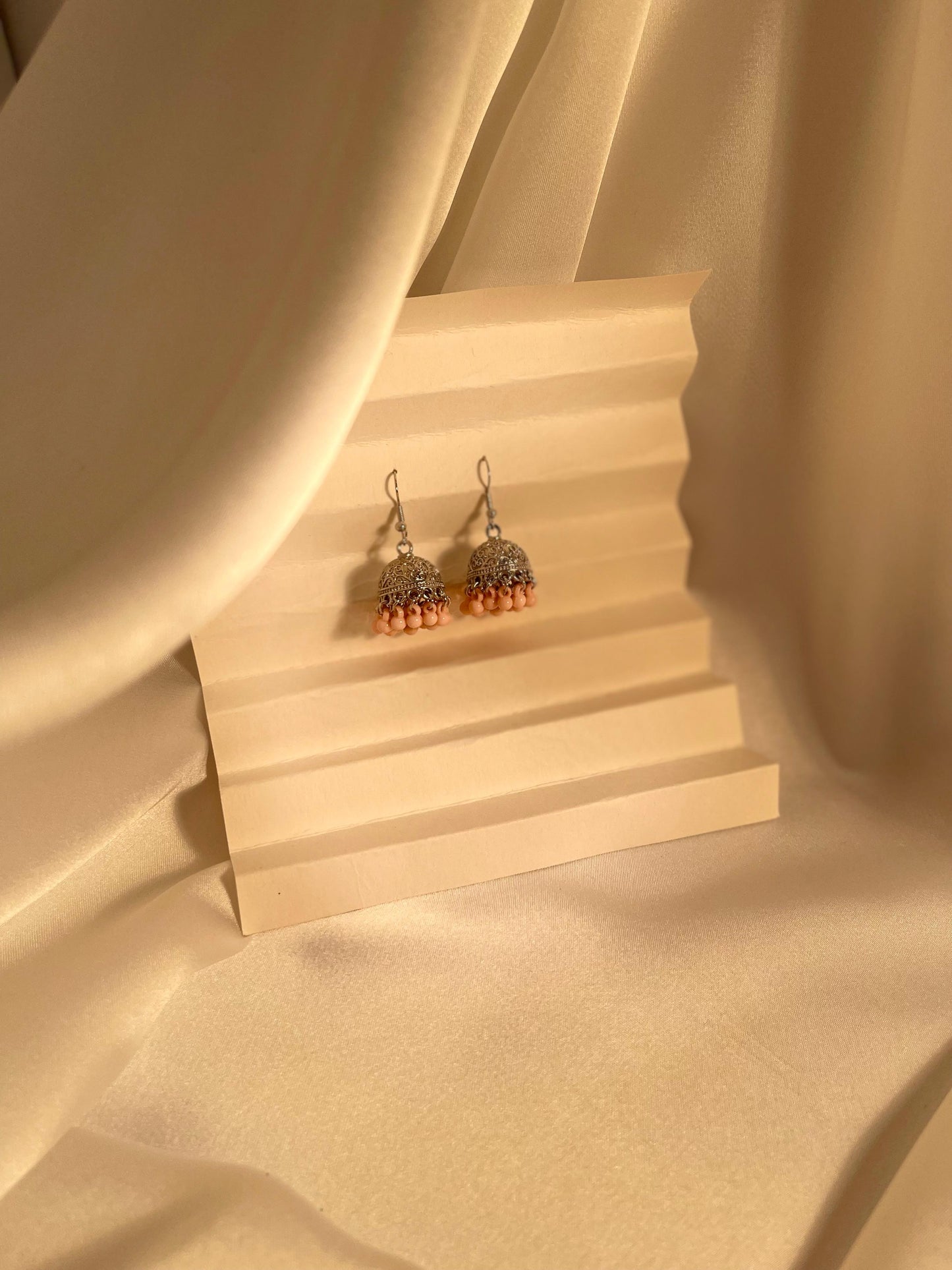 Tania Silver Jhumki ( Pink beads)