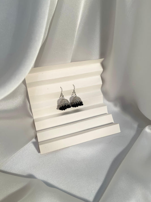 Tania Silver Jhumki (Black beads)