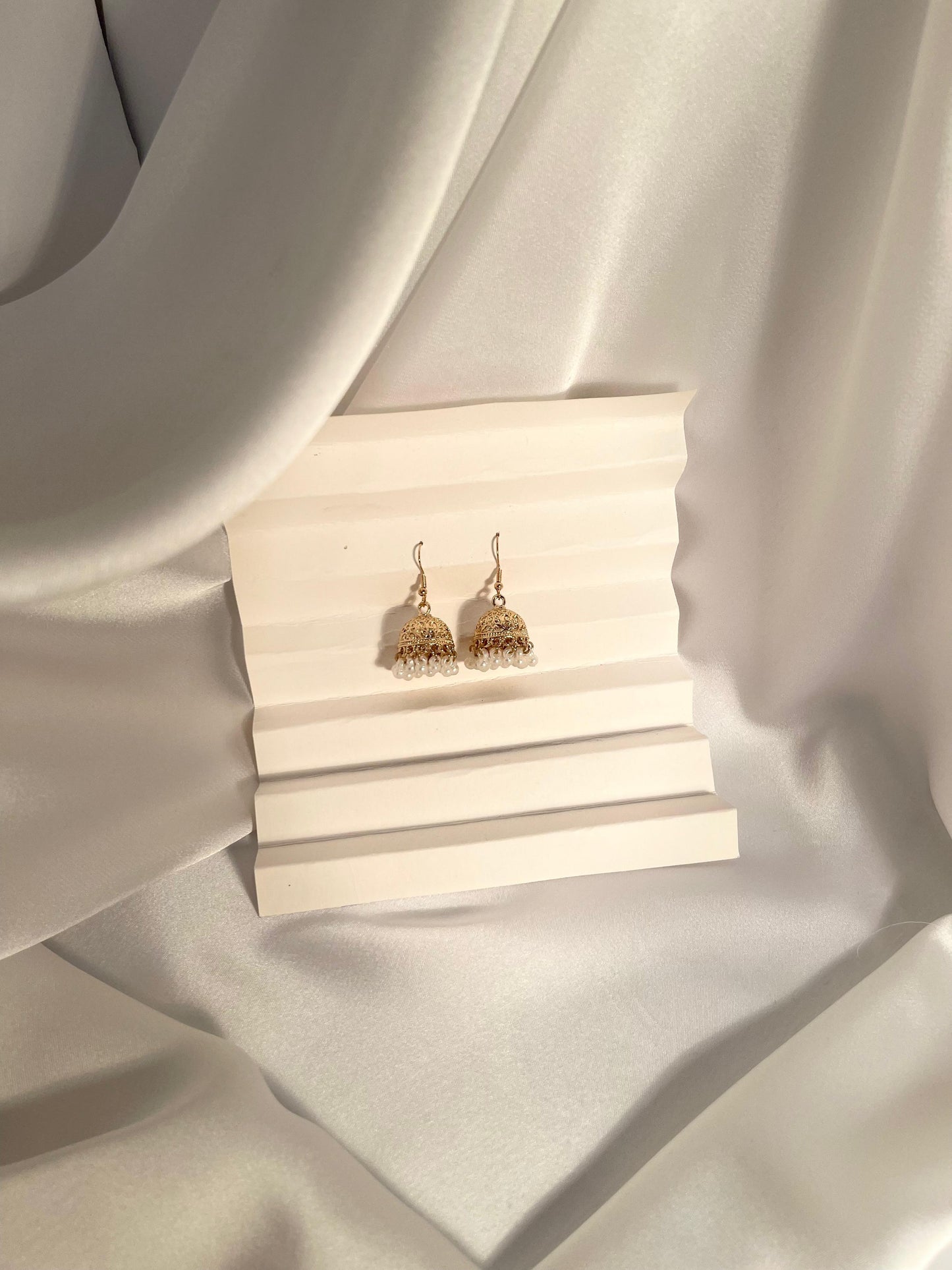 Tania gold Jhumki (White beads)