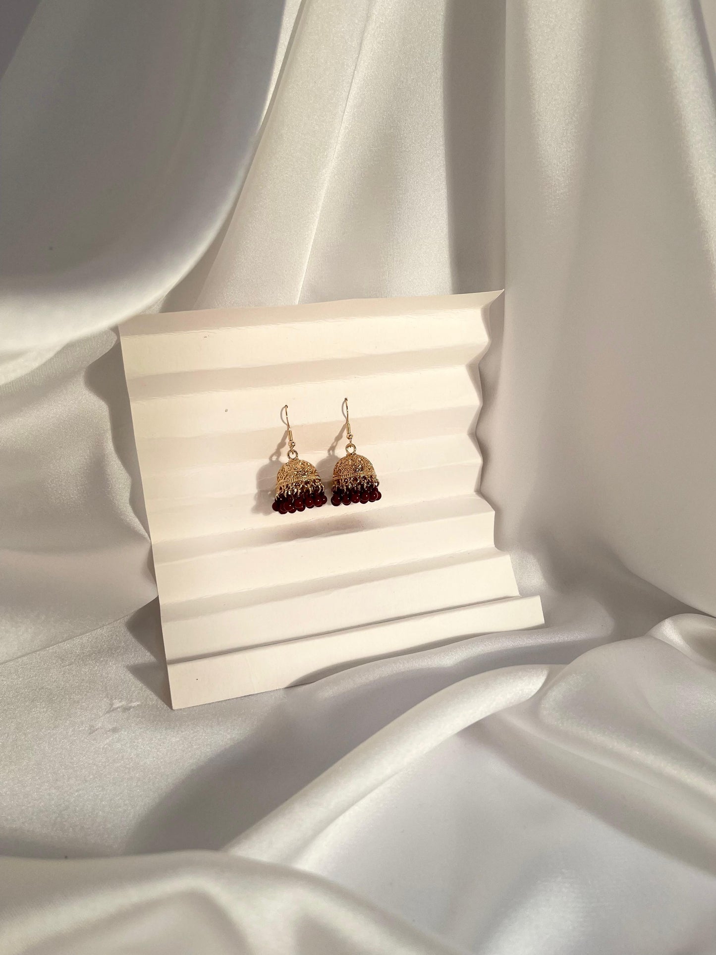 Tania gold Jhumki (maroon beads)