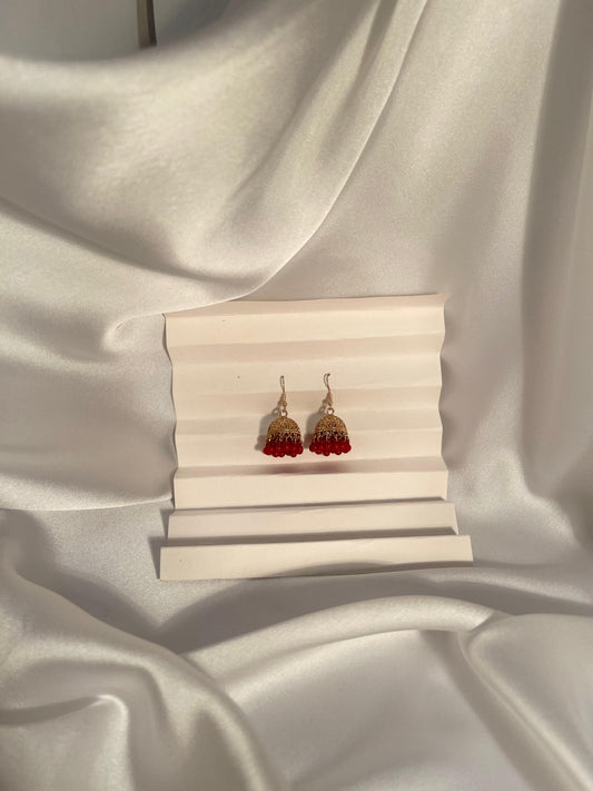 Tania gold Jhumki (red beads)
