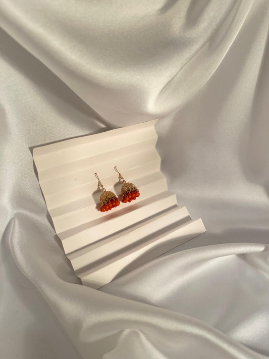 Tania gold Jhumki (orange beads)