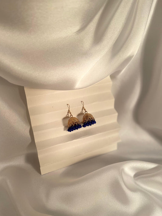 Tania gold Jhumki (blue beads)
