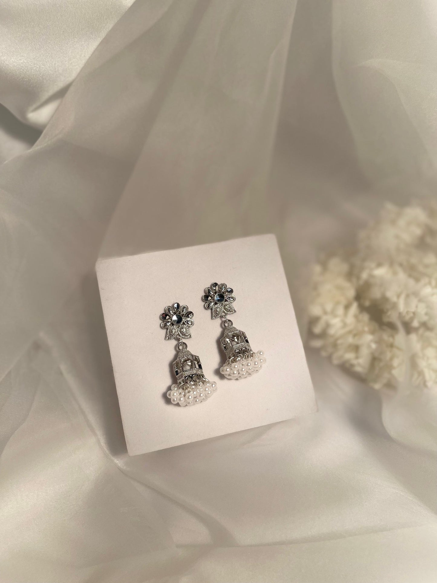 Floral Cage jhumki- silver