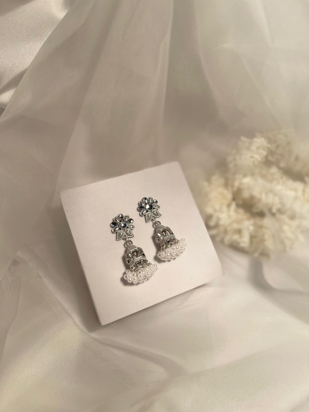 Floral Cage jhumki- silver