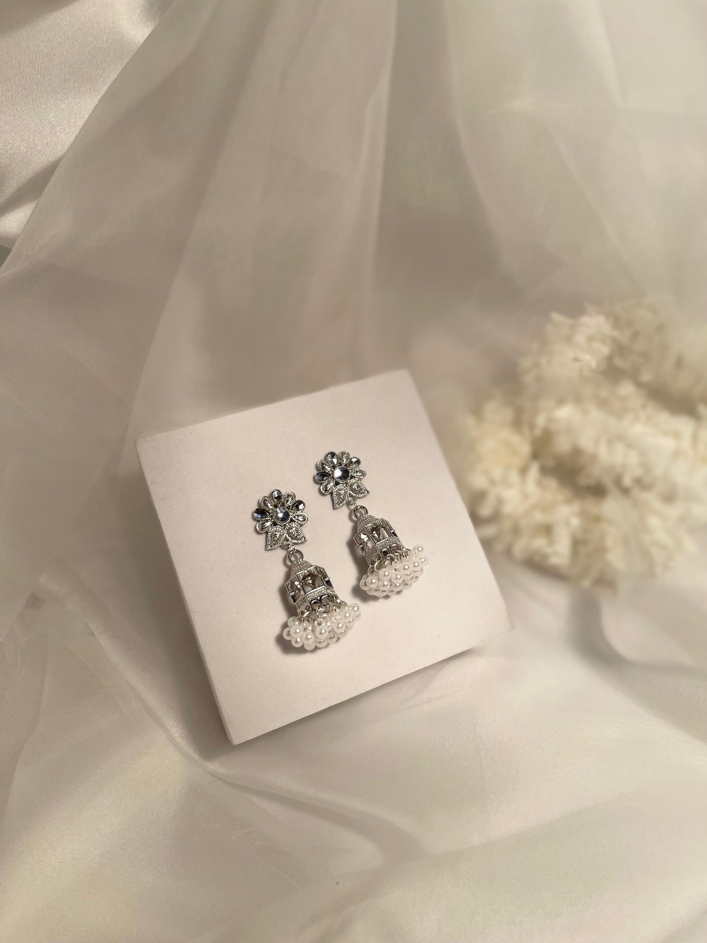 Floral Cage jhumki- silver