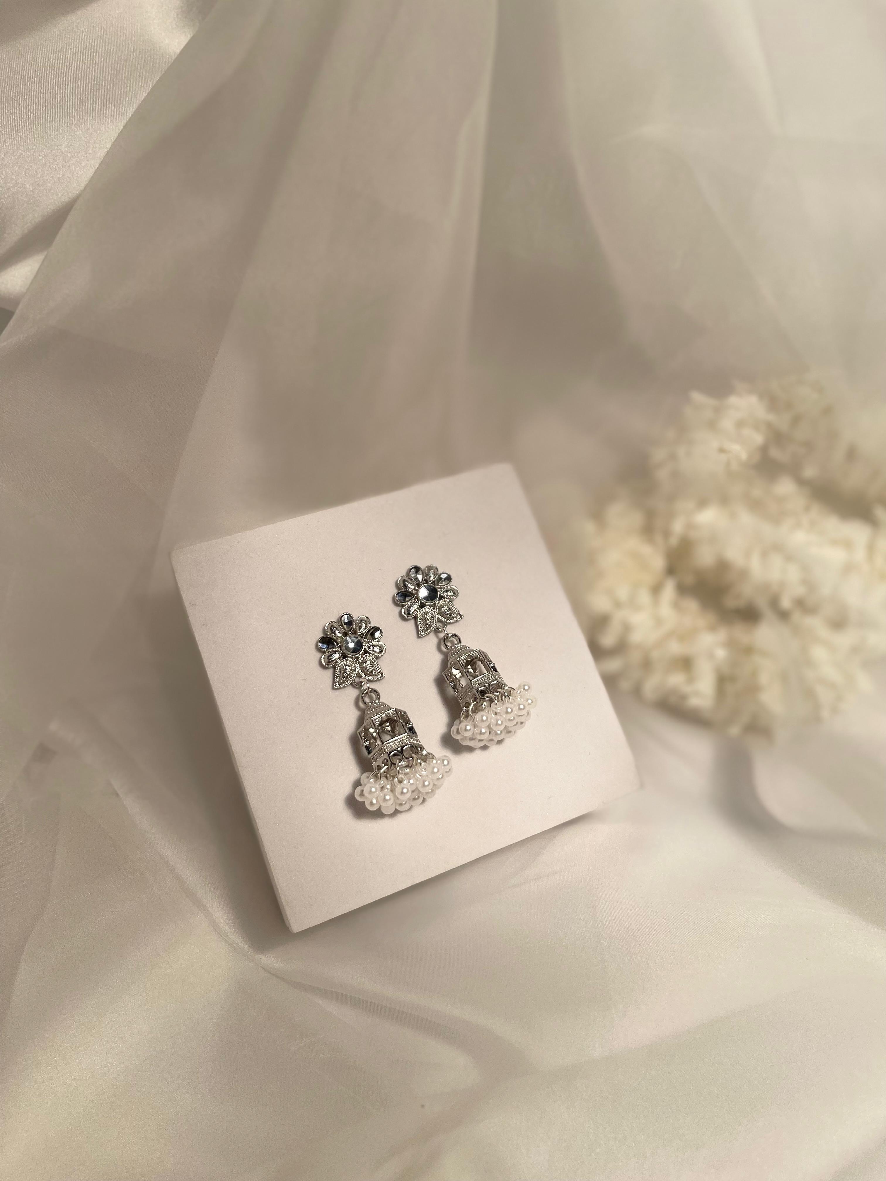 Floral Cage jhumki- silver