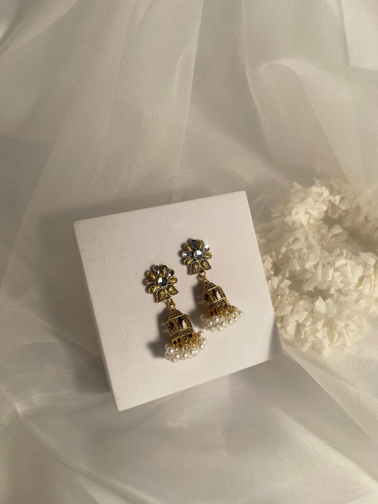 Floral Cage jhumki- Gold