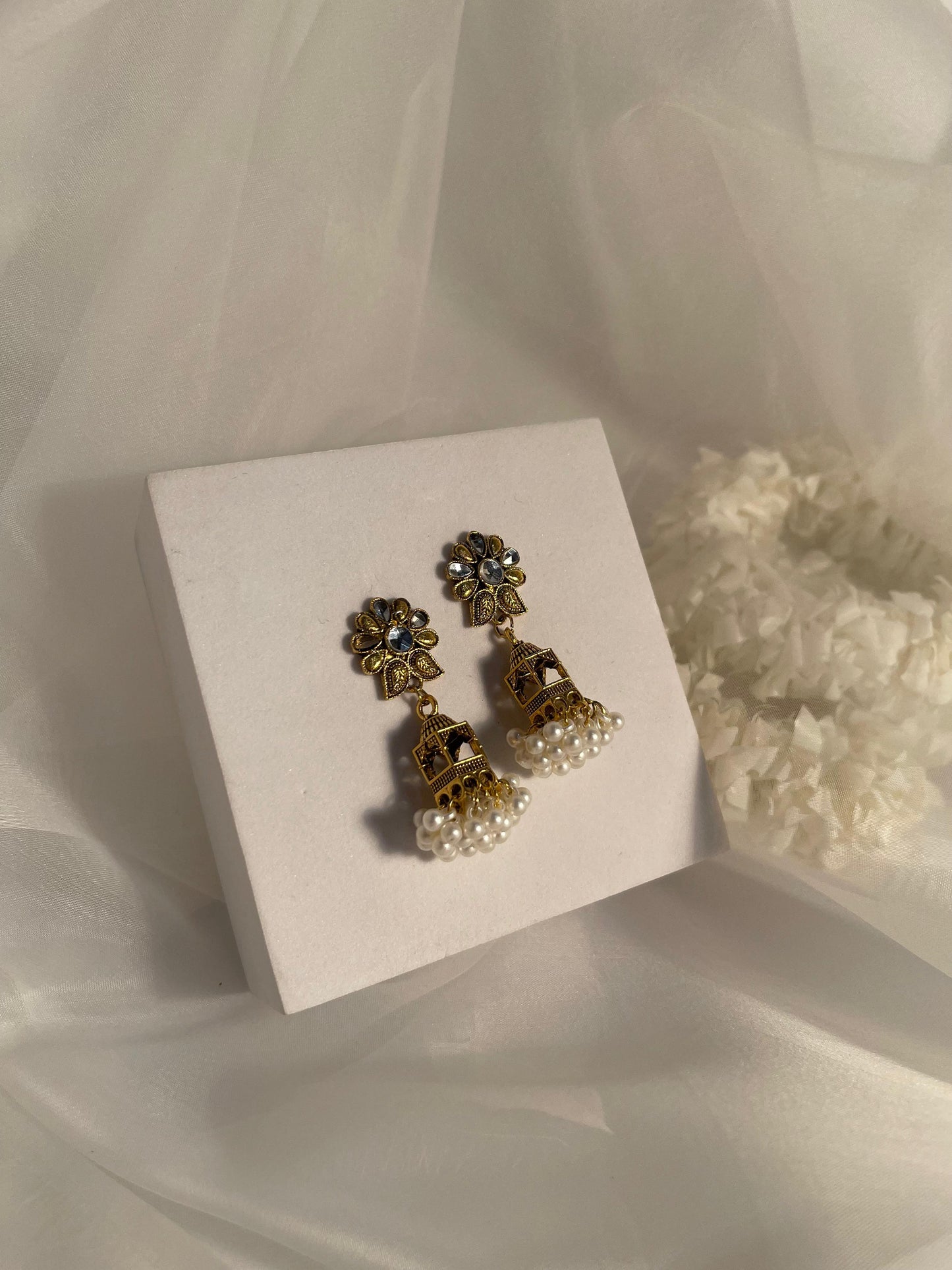 Floral Cage jhumki- Gold