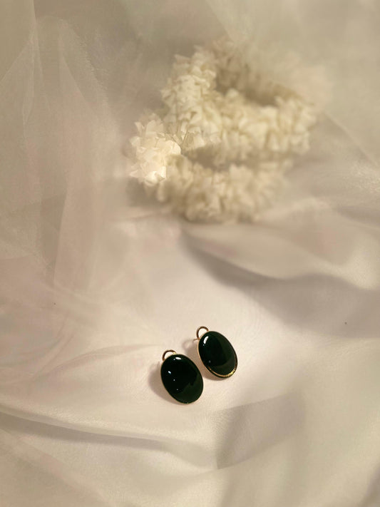 green oval earring
