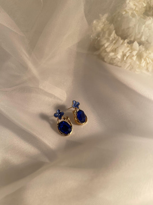 Oval Flower earrings (blue)