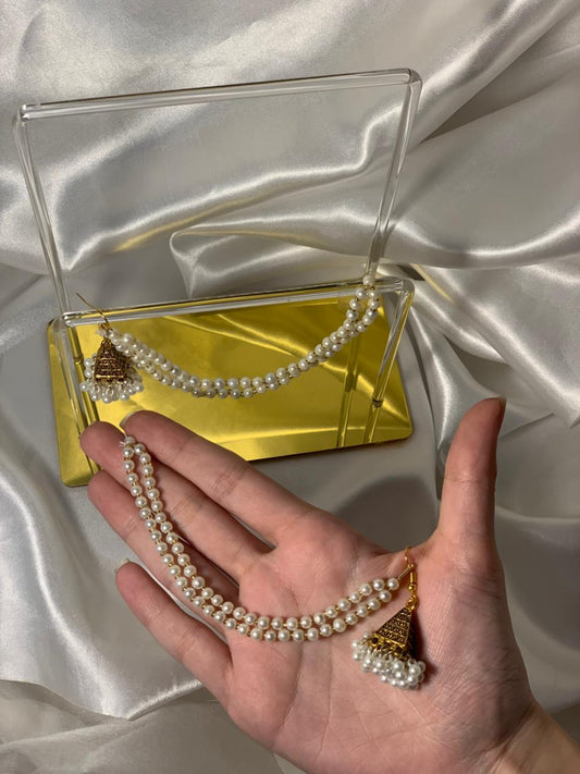 triangular jhumki with double pearl saharay