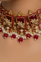 Teen Chakoor Choker Set (Maroon and gold)