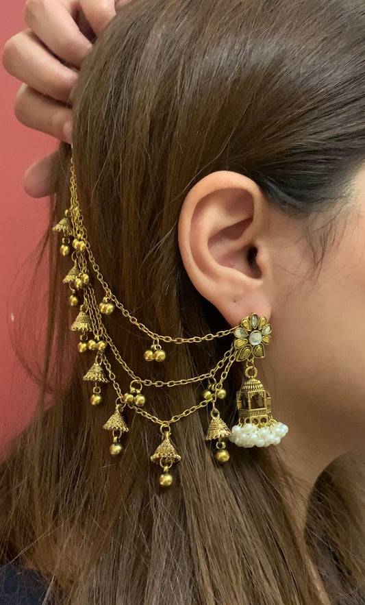 Floral Pearl jhumki with Saharay