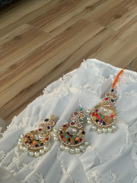 Zahra bindiya and jhumka set - Multicolor