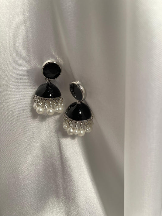 Crimson pearl jhumki - black and silver
