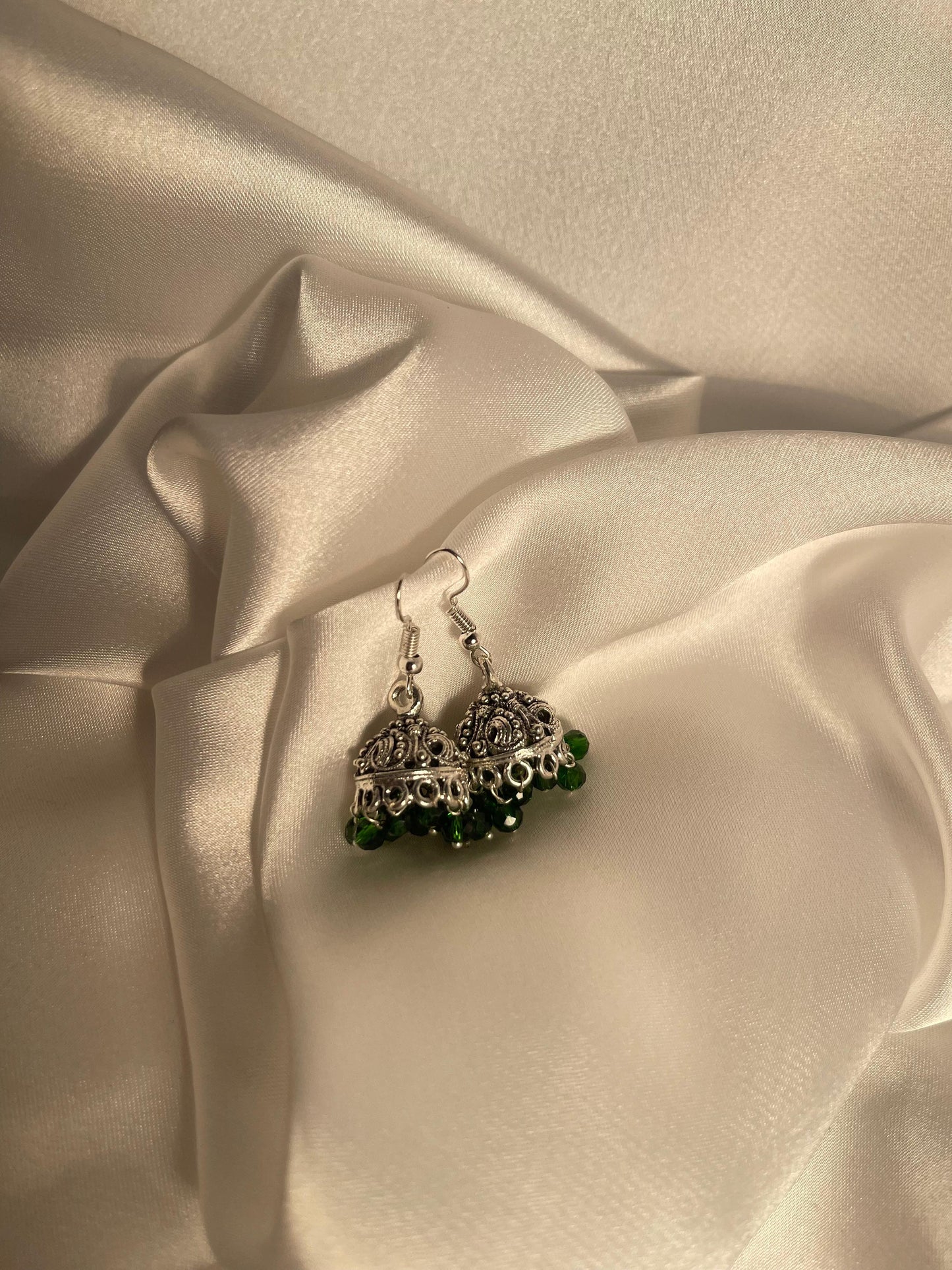 mini jhumki - Green and silver.