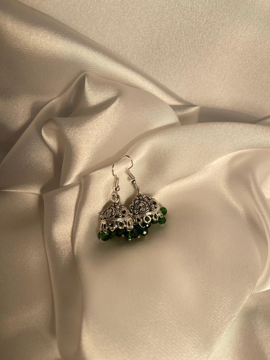mini jhumki - Green and silver.