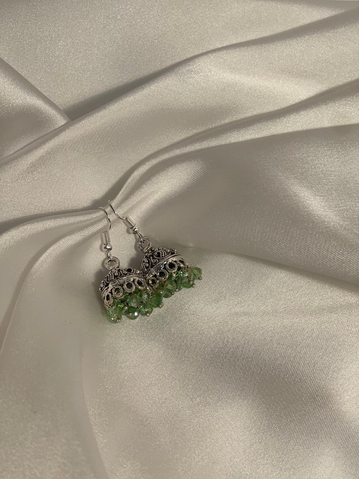 mini jhumki - light green and silver.