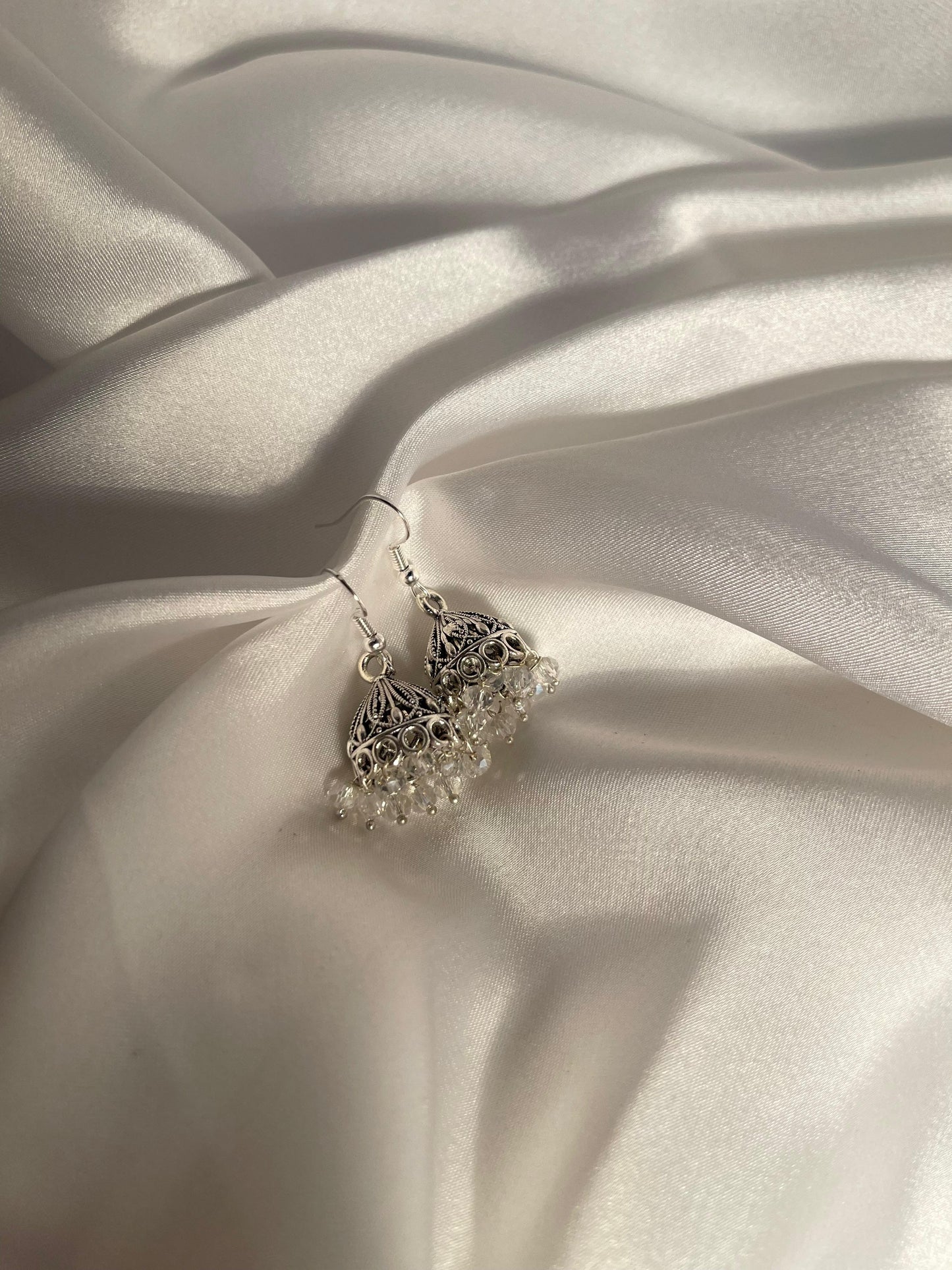 Mini antique Jhumki-Silver with white beads