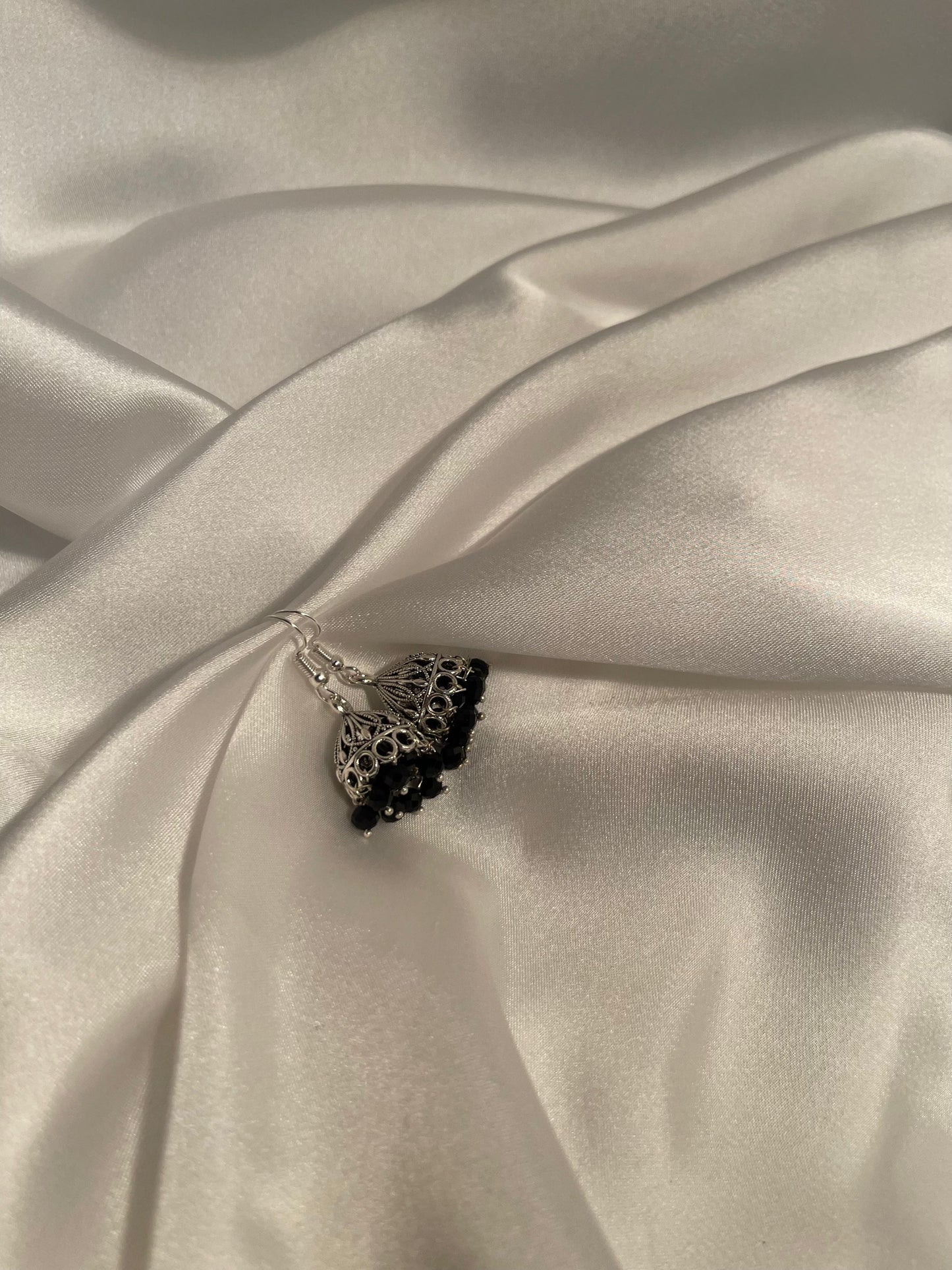 Mini antique Jhumki-Silver with black beads